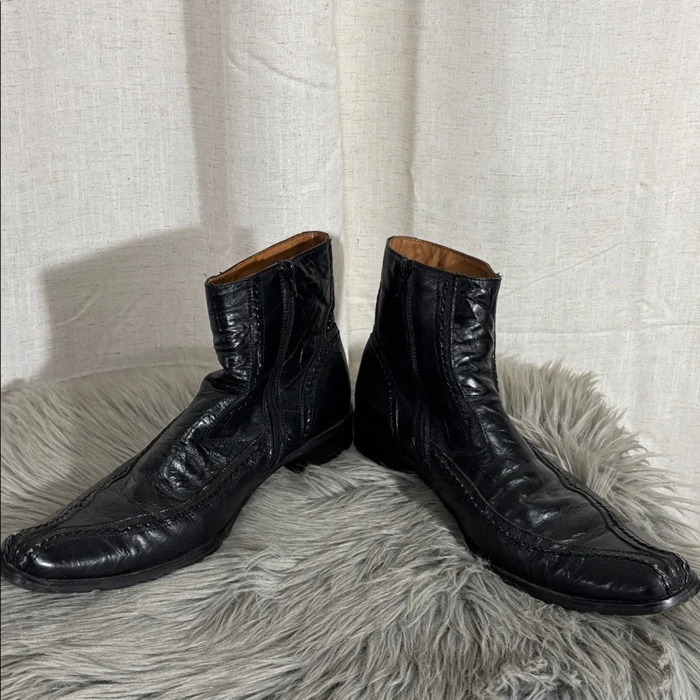 Bacco Bucci Black Leather Zip Ankle Boots